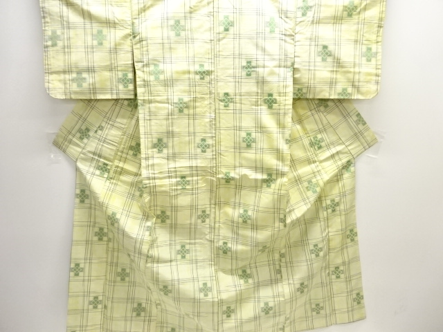 JAPANESE KIMONO / ANTIQUE KIMONO / SILK / TSUMUGI / WOVEN GEOMETRIC